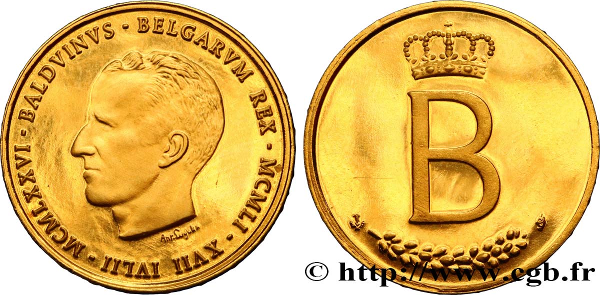 BELGIQUE Module de 20 Francs Or, 25e anniversaire de règne de Baudouin Ier 1976 Bruxelles SPL 