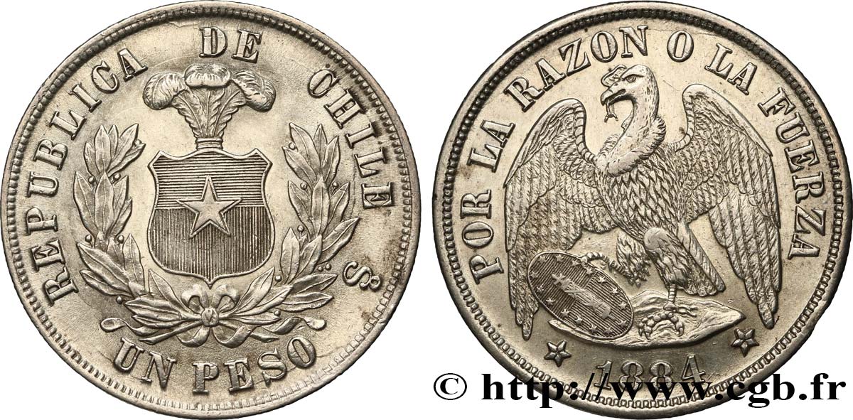 CHILI 1 Peso Condor 1884 Santiago SUP 