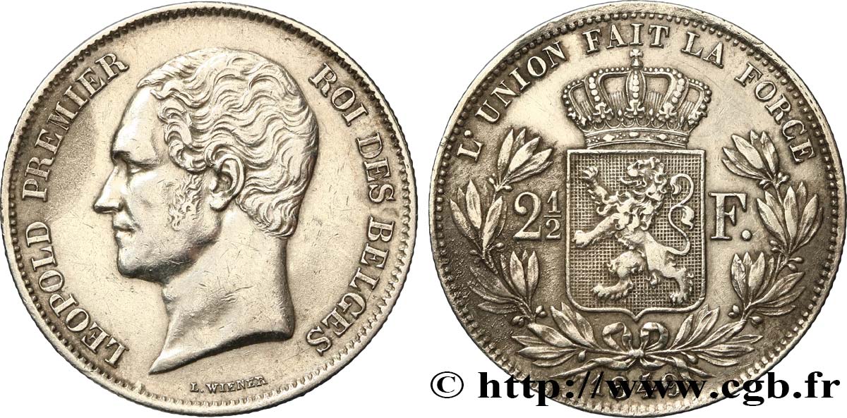 BELGIQUE - ROYAUME DE BELGIQUE - LÉOPOLD Ier 2 1/2 Francs petite tête nue 1849 Bruxelles SS 