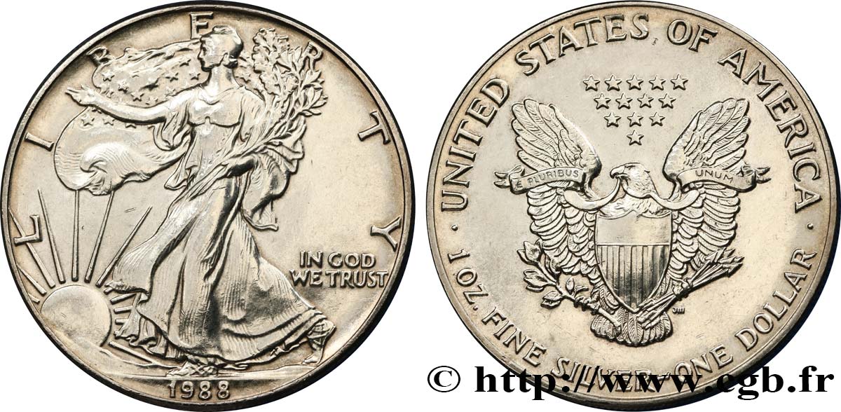 STATI UNITI D AMERICA 1 Dollar type Silver Eagle 1988 Philadelphie MS 