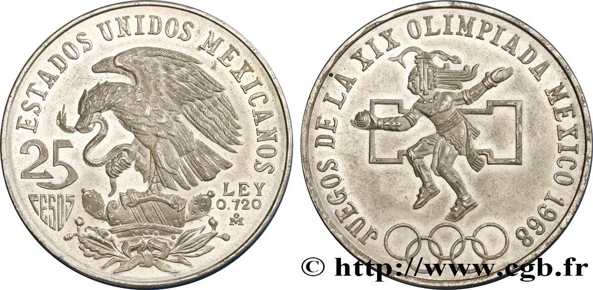 MEXIQUE 25 Pesos Jeux Olympiques de Mexico 1968 Mexico SUP 