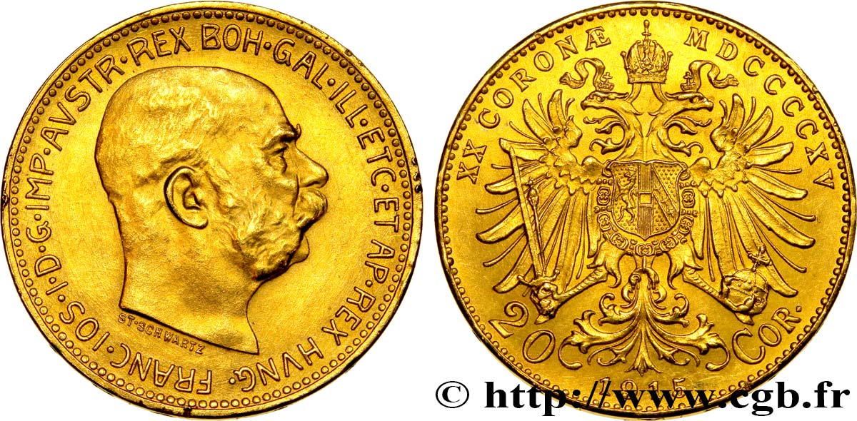 AUTRICHE 20 Corona Empereur François-Joseph 1915 Vienne SPL 