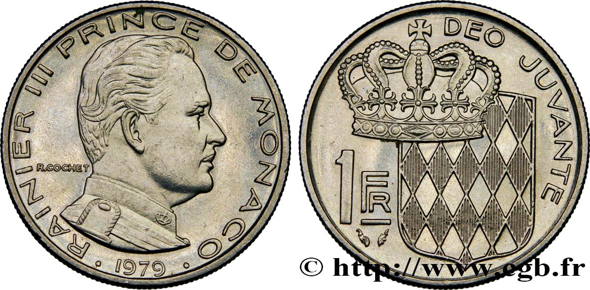 MONACO 1 Franc Rainier III / écu couronné 1976 Paris AU