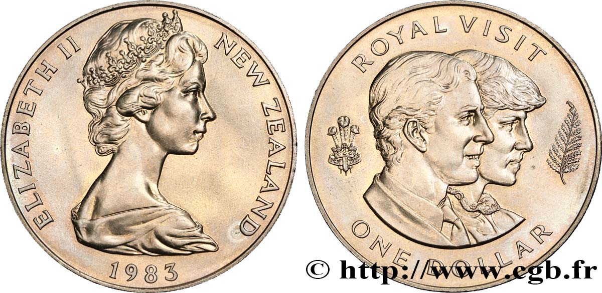 NEW ZEALAND 1 Dollar Elisabeth II / Visite du prince et de la princesse de Galles 1983 Bristish Royal Mint MS 