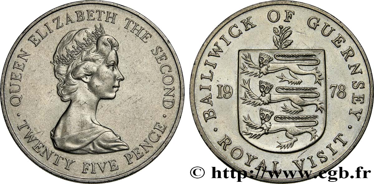 GUERNSEY 25 Pence Visite Royale 1978 AU