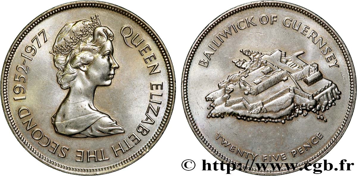 GUERNESEY 25 Pence Elisabeth II, jubilé d’argent / Castle Cornet 1977  SPL 