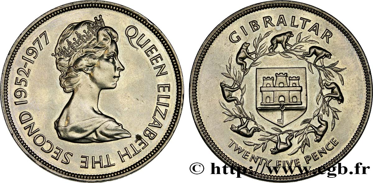 GIBRALTAR 25 Pence Elisabeth II / jubilé d’argent 1977 VZ