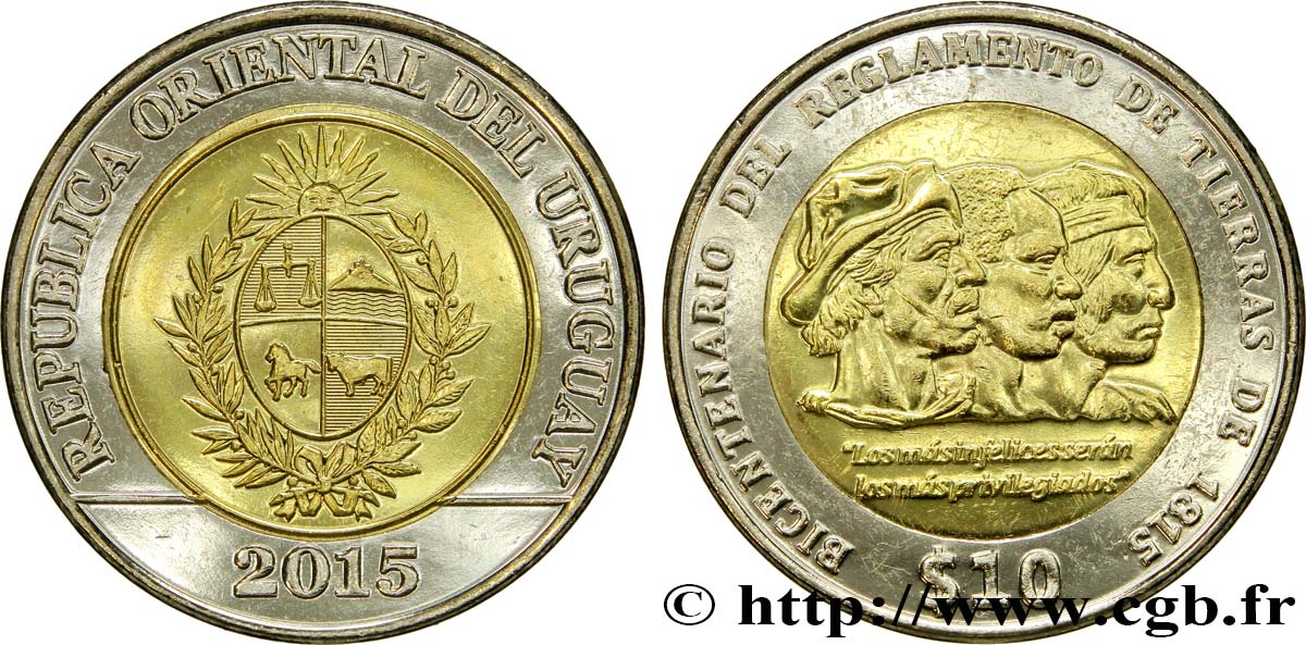 URUGUAY 10 Pesos bicentenaire du code agraire de 1815 2015  SPL 