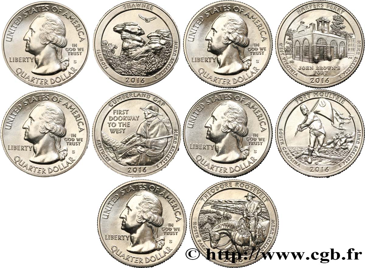 VEREINIGTE STAATEN VON AMERIKA Série complète des 5 monnaies de 1/4 de Dollar 2016 2016 San Francisco - S fST 