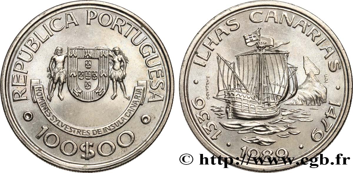 PORTUGAL 100 Escudos découverte des îles Canaries 1989  SPL