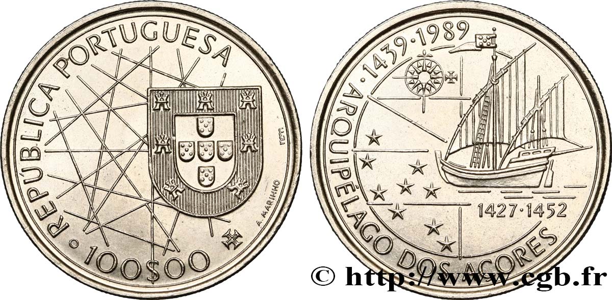 PORTUGAL 100 Escudos découverte des Açores 1989  EBC 