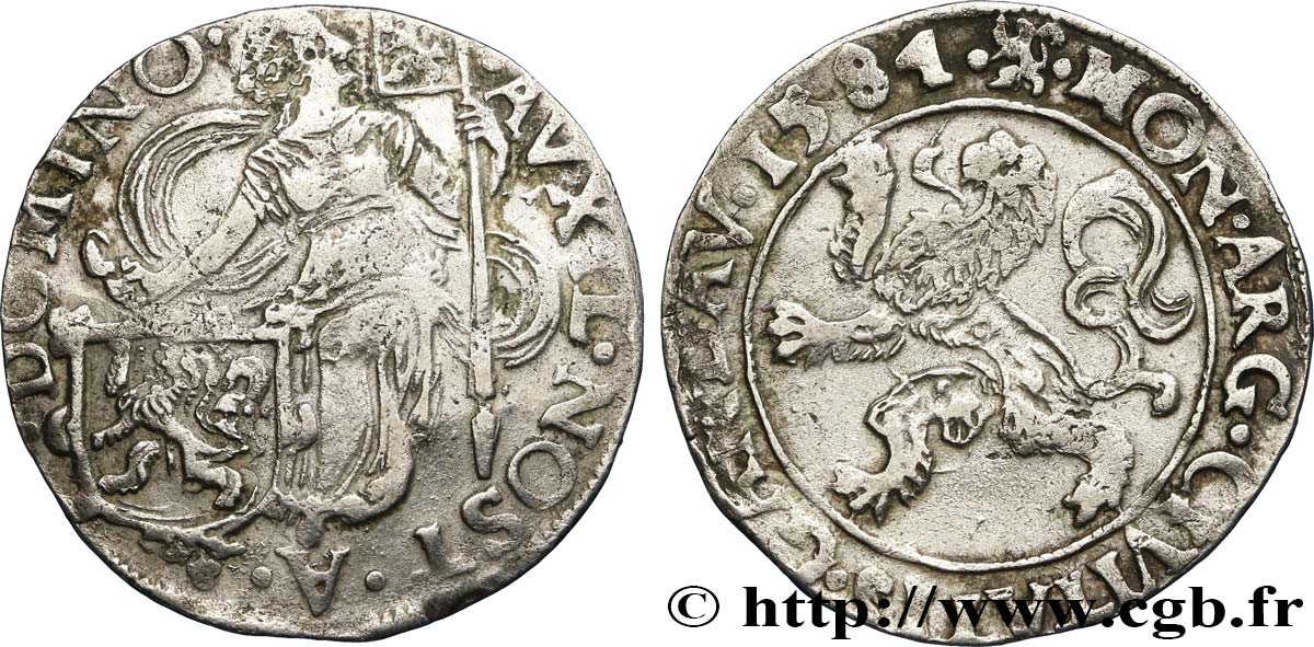 SPANISH NETHERLANDS - COUNTY OF FLANDERS - PHILIP II OF SPAIN 8 Sols 1584 Gand XF 