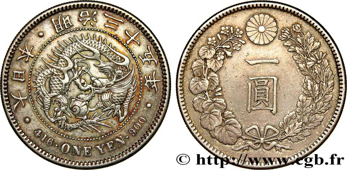 JAPON 1 Yen dragon an 35 Meiji 1902  TTB 