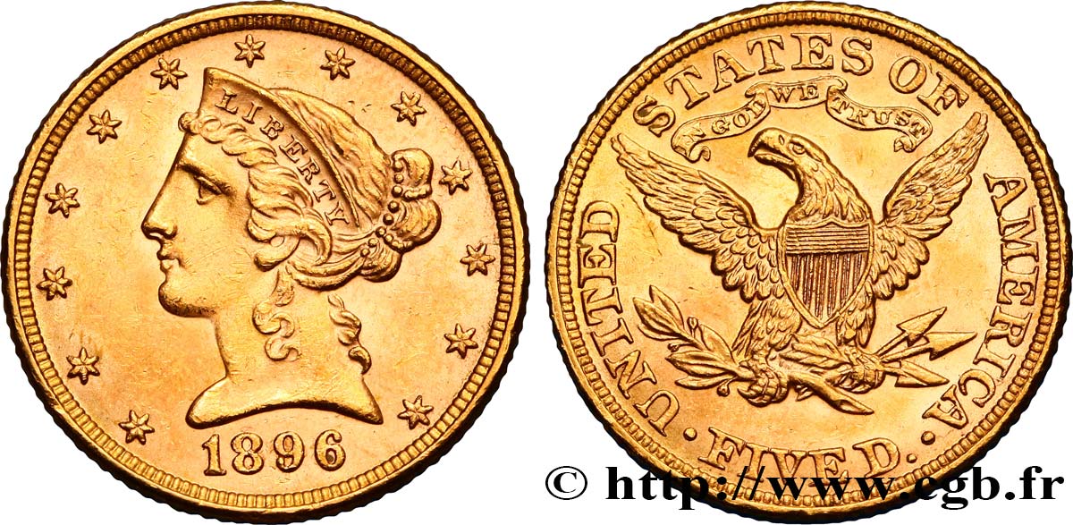 ÉTATS-UNIS D AMÉRIQUE 5 Dollars  Liberty  1896 Philadelphie SUP 