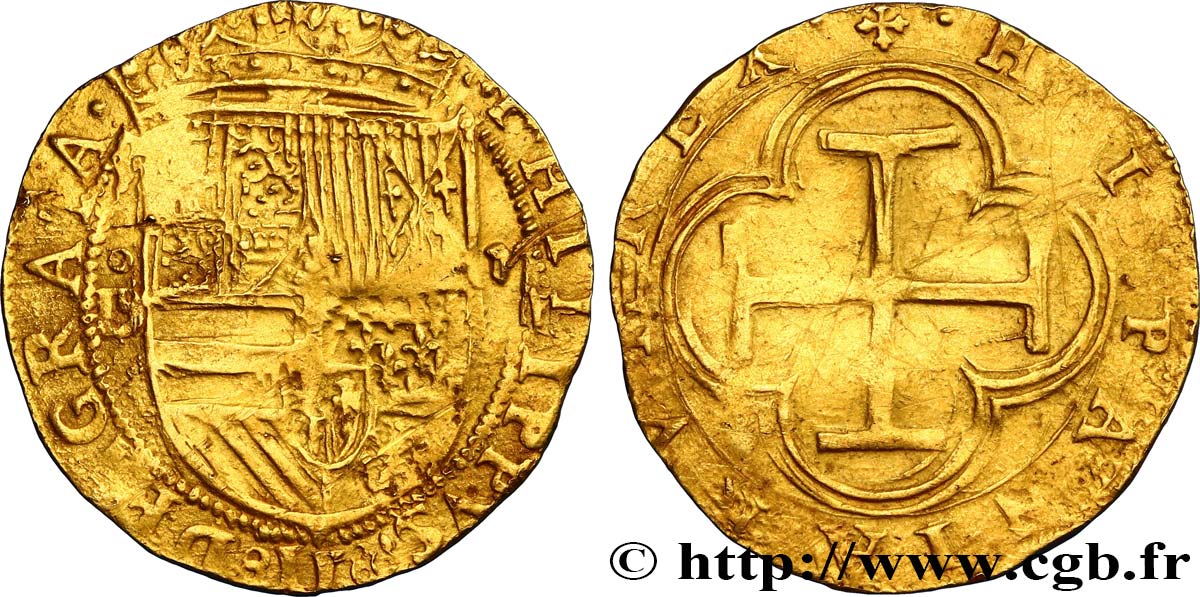 SPAIN - KINGDOM OF SPAIN - PHILIP II 2 Escudos n.d. Burgos XF 