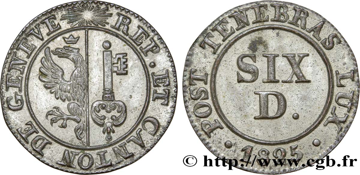 SVIZZERA - REPUBBLICA DE GINEVRA 6 Deniers - Canton de Genève 1825 SPL