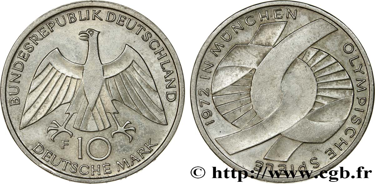 GERMANIA 10 Mark / XXe J.O. Munich - L’idéal olympique 1972 Stuttgart SPL