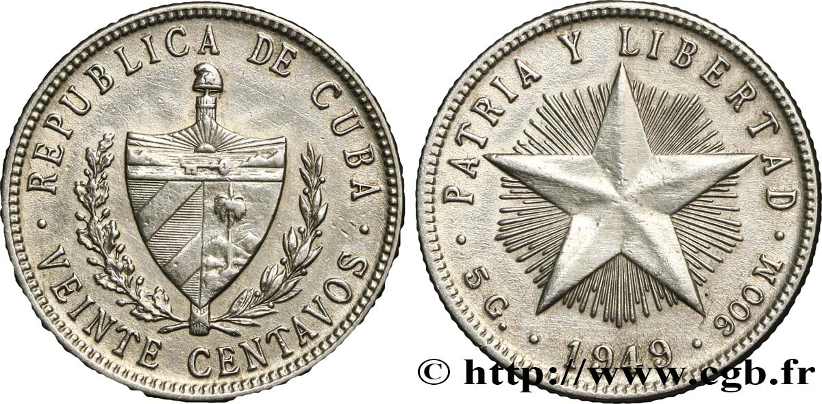 CUBA 20 Centavos 1949  TTB 