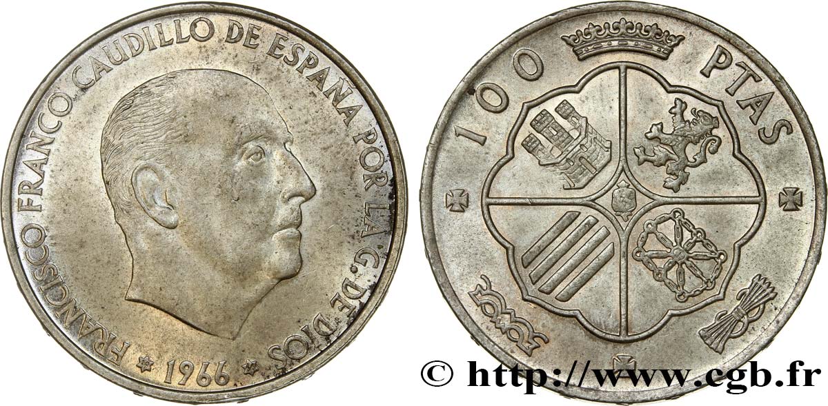 ESPAGNE 100 Pesetas Francisco Franco (1966 dans les étoiles) 1966  TTB+ 
