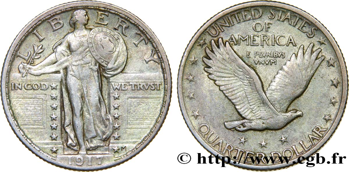 ÉTATS-UNIS D AMÉRIQUE 1/4 Dollar Liberty 1917 Philadelphie TTB 