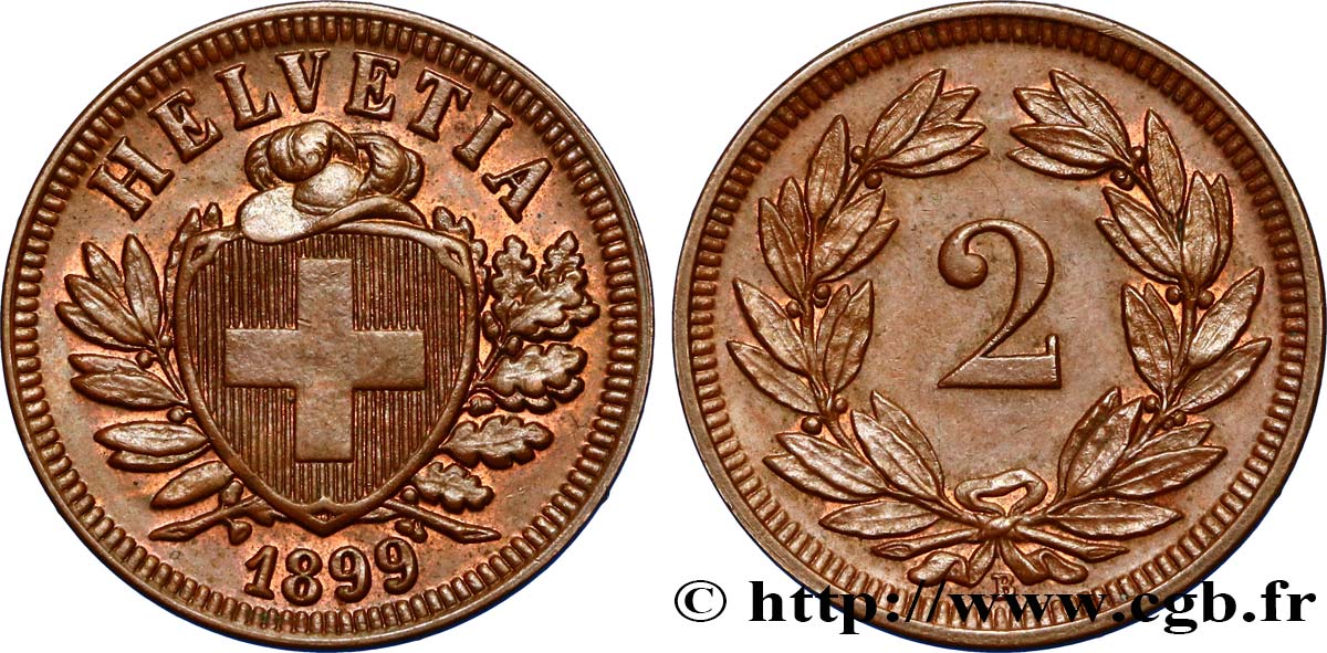 SWITZERLAND 2 Centimes (Rappen) 1899 Berne  AU 