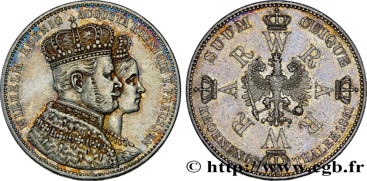 ALLEMAGNE - PRUSSE 1 Thaler couronnement de Guillaume Ier et Augusta 1861 Berlin TTB+