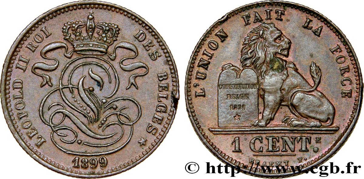 BELGIQUE 1 Centime lion monogramme de Léopold II 1899  SUP 