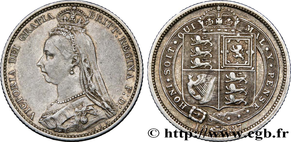 ROYAUME-UNI 6 Pence Victoria “buste du jubilé”, type écu 1887  TTB 