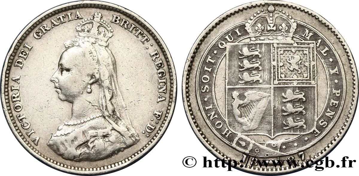 ROYAUME-UNI 1 Shilling Victoria buste du jubilé 1887  TTB 