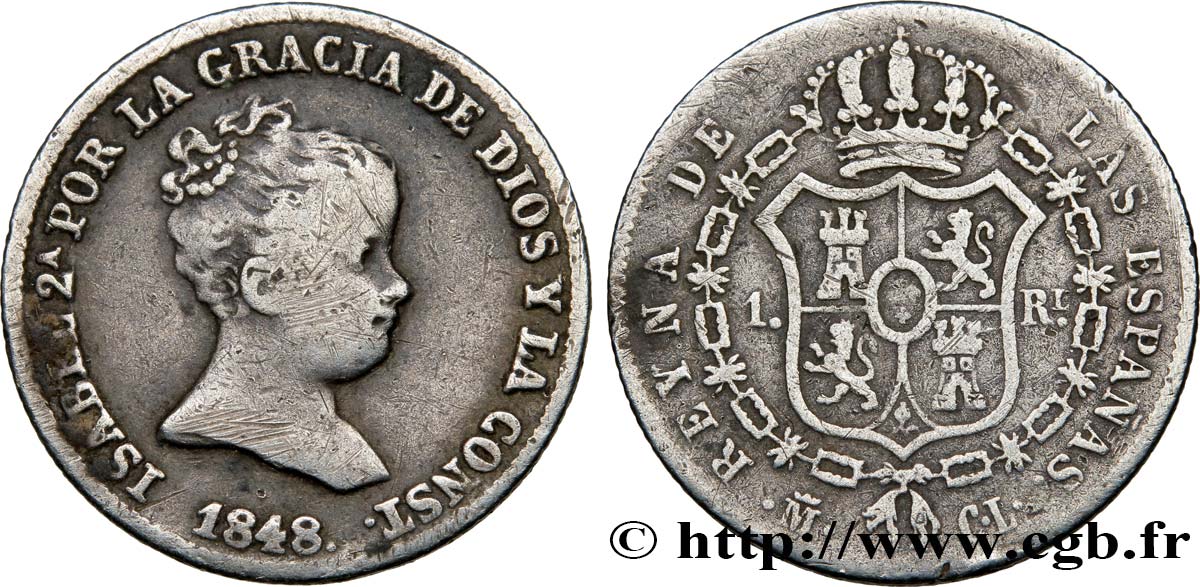 ESPAGNE 1 Real Isabelle II 1848 Madrid TB 