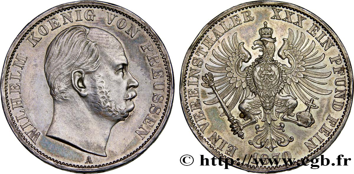 GERMANY - PRUSSIA 1 Thaler Guillaume Ier 1870 Berlin AU 