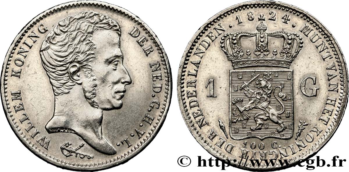 ROYAUME DES PAYS-BAS - GUILLAUME Ier 1 Gulden 1824 Utrecht AU 