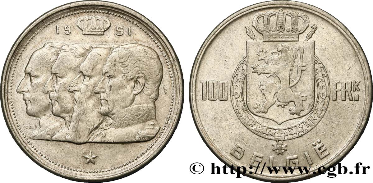 BELGIQUE 100 Francs Quatre rois de Belgique, légende flamande 1951  TTB+ 