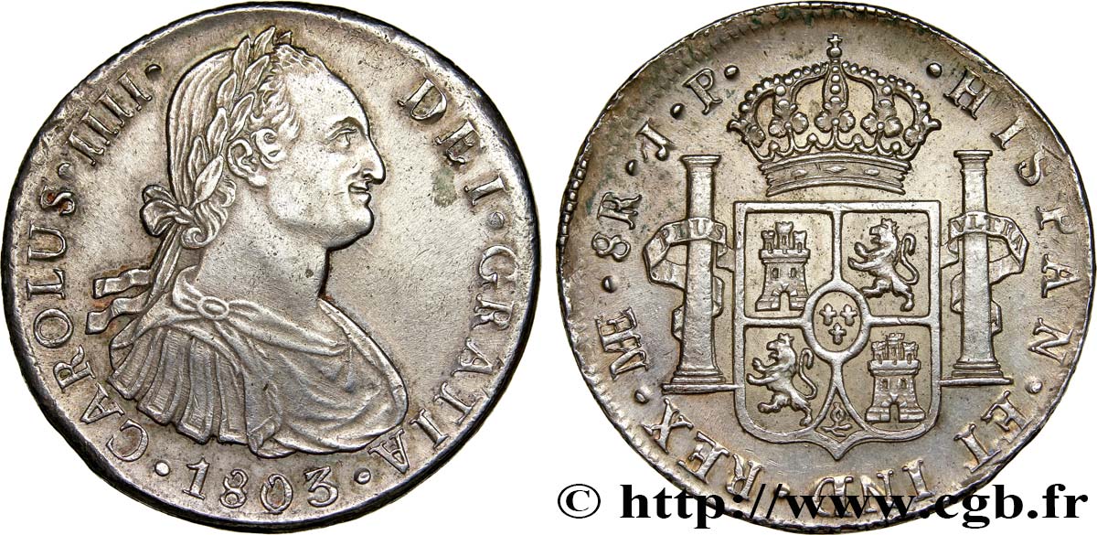 PÉROU 8 Reales Charles IV d’Espagne 1803 Lima TTB+/SUP 