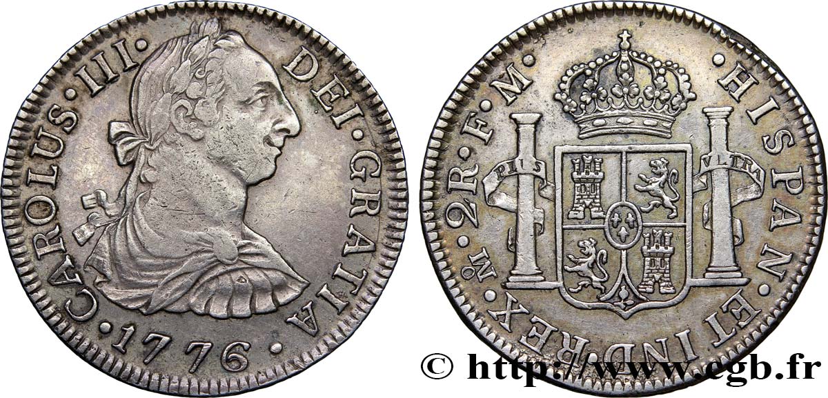MEXIQUE 2 Reales Charles III d’Espagne 1776 Mexico TTB 