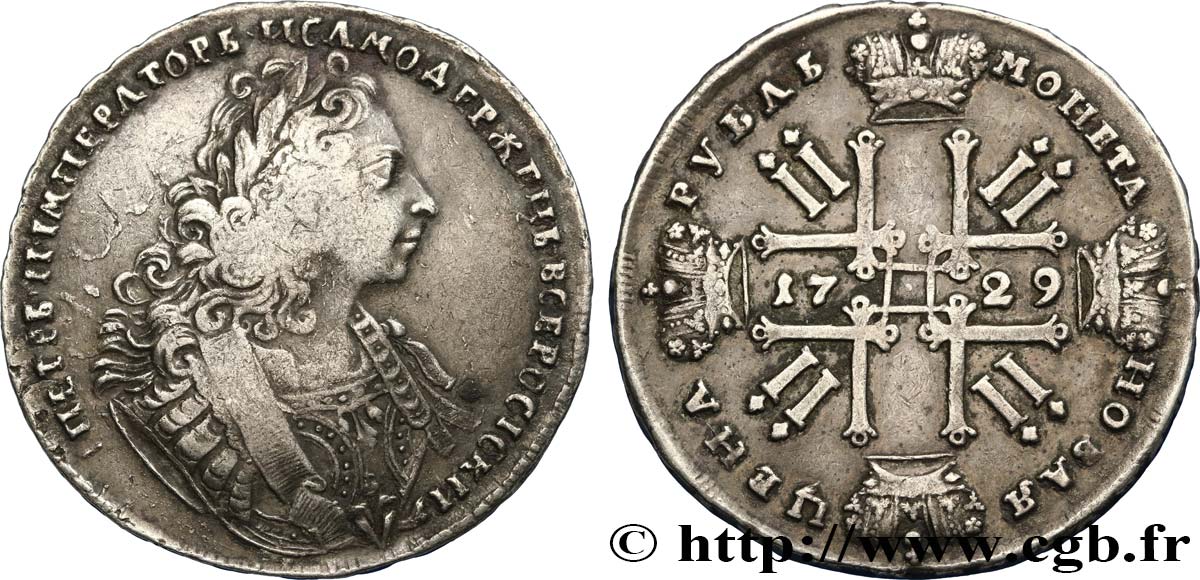 RUSSIE - PIERRE II Rouble 1729 Moscou TB+ 