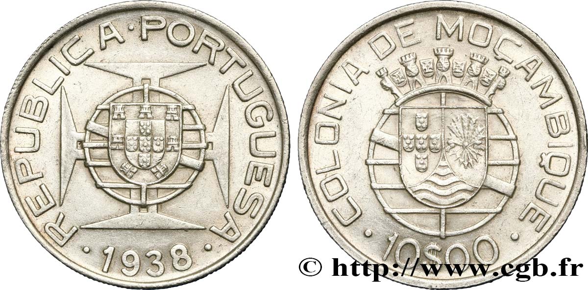MOZAMBIQUE 10 Escudos colonie portugaise du Mozambique 1938  TTB+ 