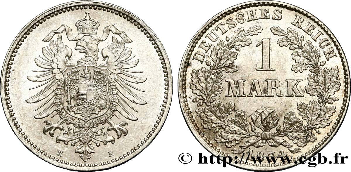 ALEMANIA 1 Mark Empire aigle impérial 1874 Darmstadt SC 