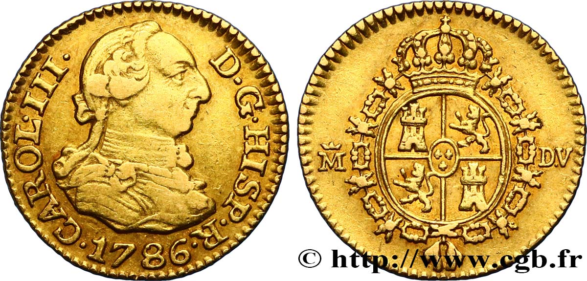 ESPAGNE 1/2 Escudo Charles III 1786 Madrid TTB 