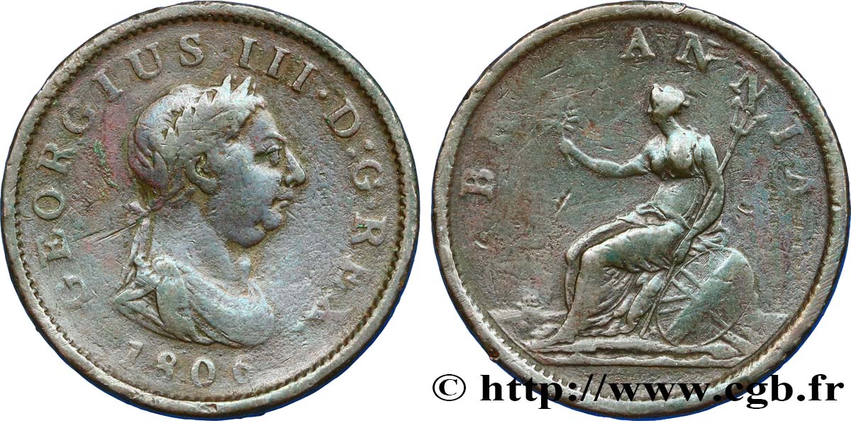 REGNO UNITO 1 Penny Georges III tête laurée 1806 Soho MB 
