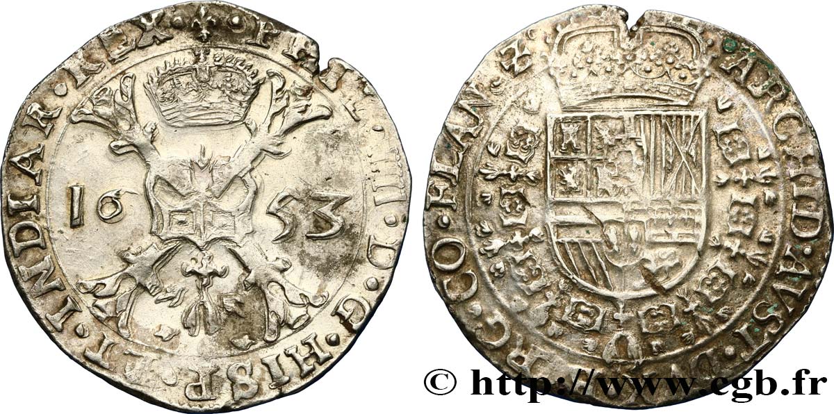 SPANISH NETHERLANDS - COUNTY OF FLANDERS - PHILIP IV Patagon 1653 Bruges AU 