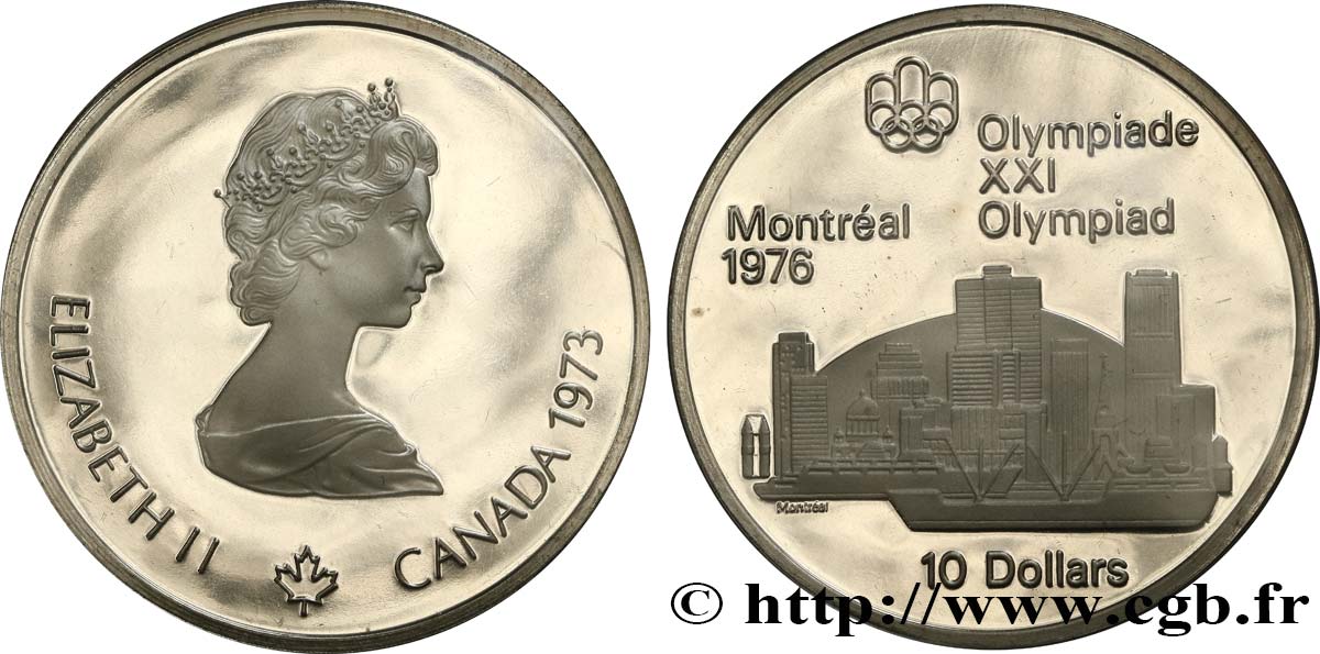CANADA 10 Dollars Proof JO Montréal 1976 “skyline” de Montréal / Elisabeth II 1973  MS 