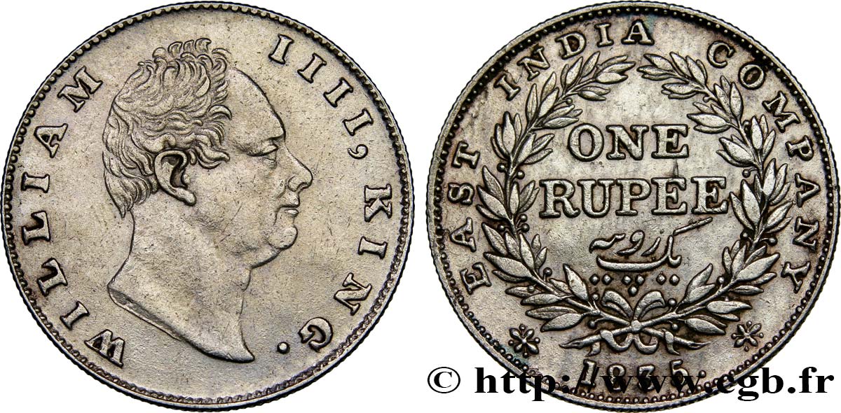 INDES BRITANNIQUES 1 Roupie William IV 1835 Calcutta TTB+ 
