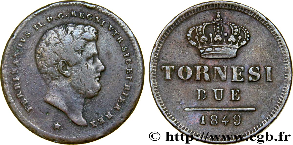 ITALY - KINGDOM OF THE TWO SICILIES 2 Tornesi Ferdinand II 1849  VF 