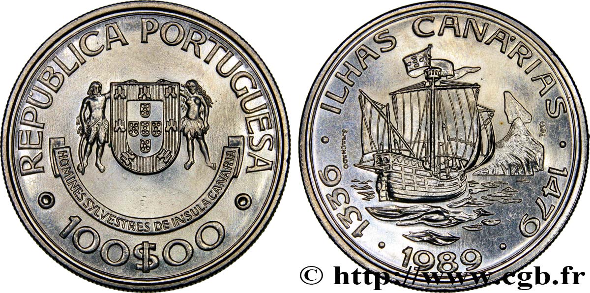 PORTUGAL 100 Escudos découverte des îles Canaries 1989  MS 