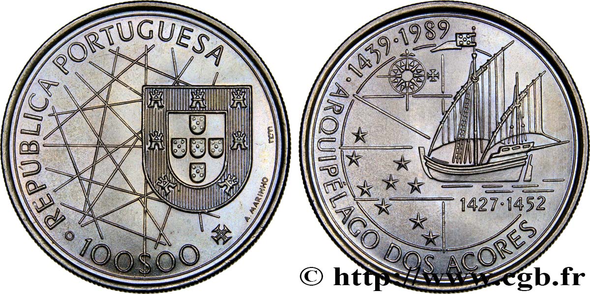 PORTUGAL 100 Escudos découverte des Açores 1989  MS 