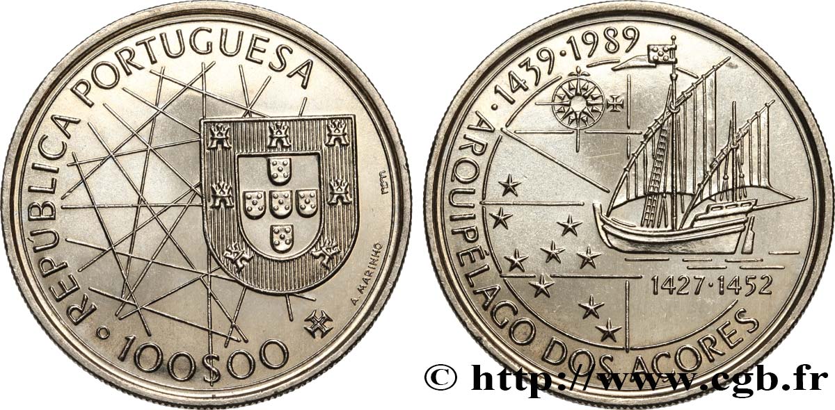 PORTUGAL 100 Escudos découverte des Açores 1989  SPL