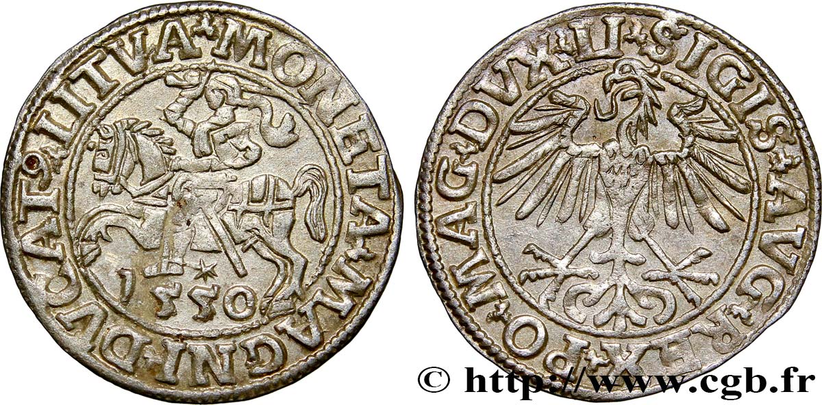 LIVONIE - GRAND DUCHÉ DE LITUANIE - SIGISMOND II VASA Demi-gros 1550 SUP