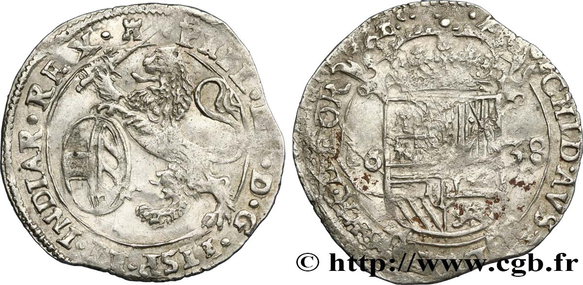 PAYS-BAS ESPAGNOLS - TOURNAI - PHILIPPE II D ESPAGNE Escalin au lion 1638 Tournai TTB+/TTB 