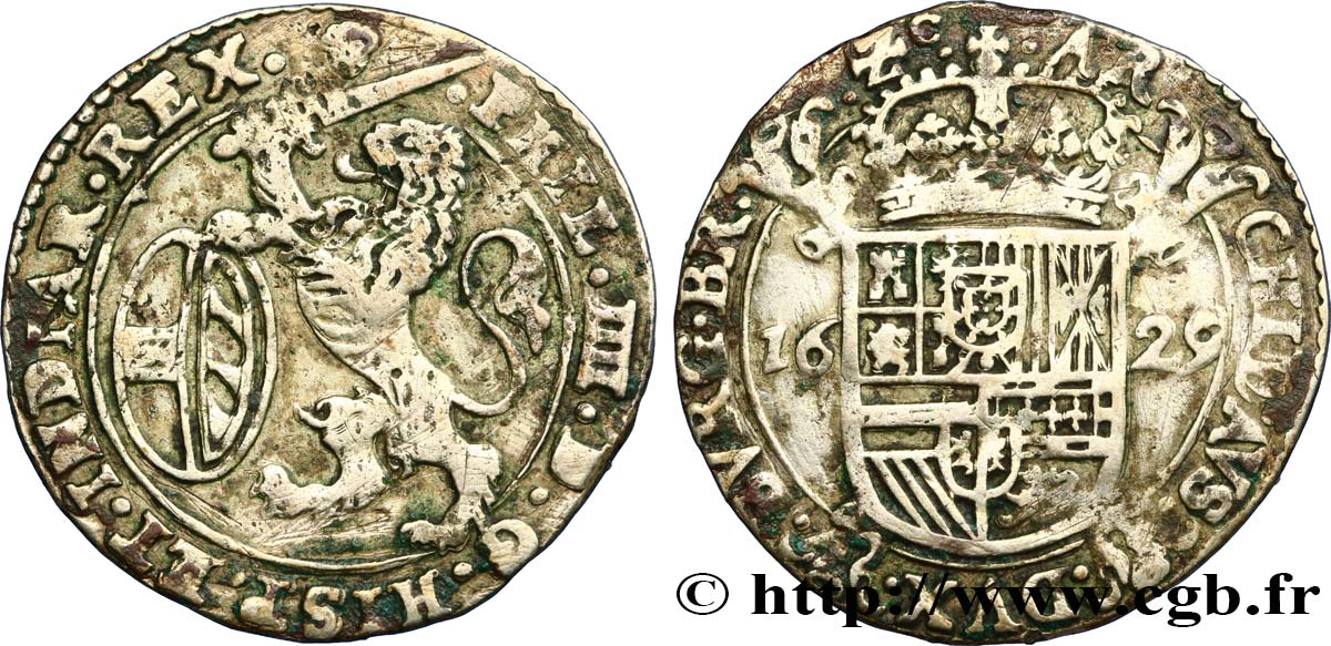PAYS-BAS ESPAGNOLS - DUCHÉ DE BRABANT - PHILIPPE IV Escalin au lion 1629 Bruxelles TTB 